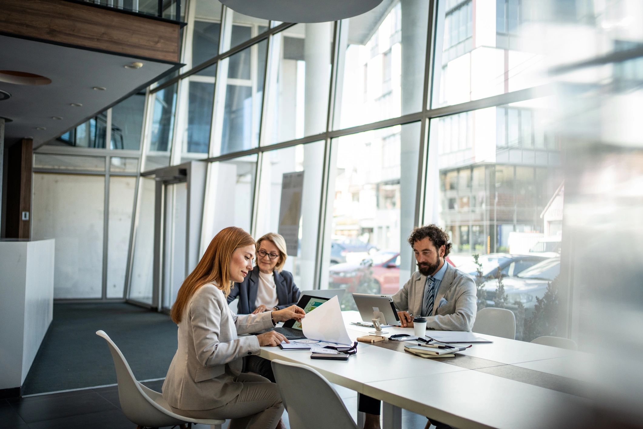 Modern finance team collaborating in a professional office